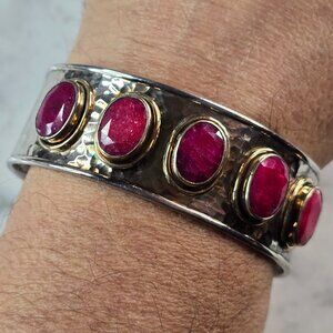 Womens Sterling Silver Natural Ruby Cuff Bracelet 43.1g E1833